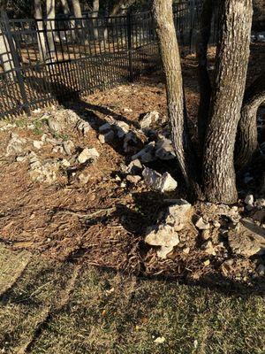 Mulch thrown on rocks