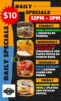 $10 Daily Food Specials - Tuesday through Friday from 12pm - 5pm. Can't wait to see ya...!