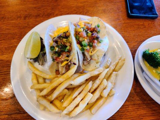 Mahi mahi tacos with fries