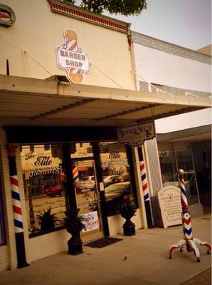 Front of shop. Old fashioned Barber.