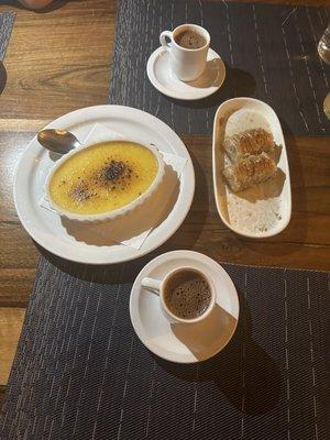 Backlava , Turkish coffee, crème brûlée