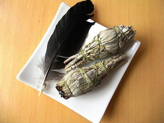 Sage for purification and cleansing. A Feather, freedom and liberation