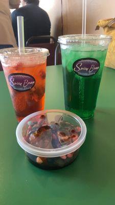 Redbull infusions, chilaso tub with candy and chamoy