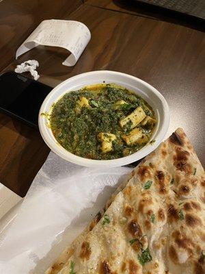 Palak Paneer and Garlic Naan