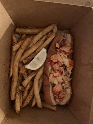 Lobster roll and Cajun fries