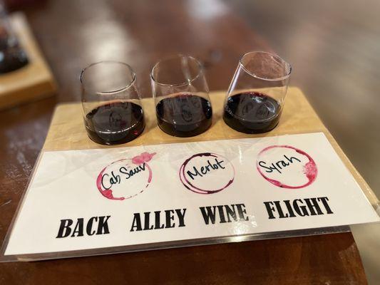 Pitch Black Cabernet, Rancho Rodeo Merlot, Beautiful Earth Syrah Blend flight