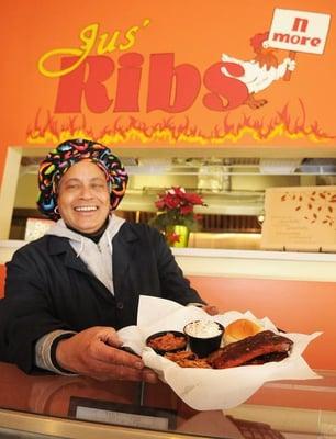 Brigitte Wooten, the owner and head chef of Jus' Ribs N More, knows what to do behind the grill.