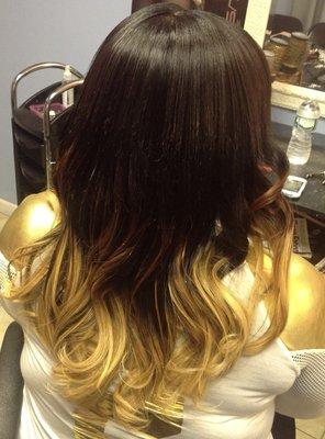 Full sew in with ombré golden color done at the shop.