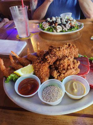 Pupu platter and steak salad