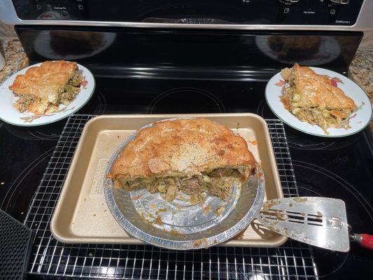 The epic pork pot pie... shows the filling and goodness!