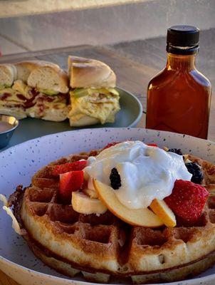 Waffle and breakfast sandwich