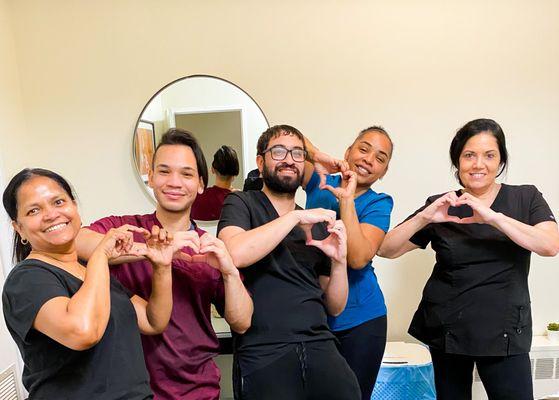 (Left to right) Our Massage Therapists, Sepali, Briant, Raffy, Icelean, and Nicole.