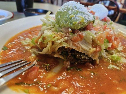 Closeup of the Manny's burrito w/barbacoa.