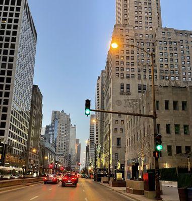 Just north if the Michigan Avenue bridge.