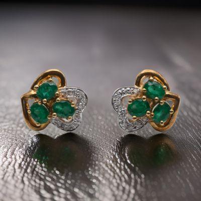 14k Yellow Gold Emerald Earrings