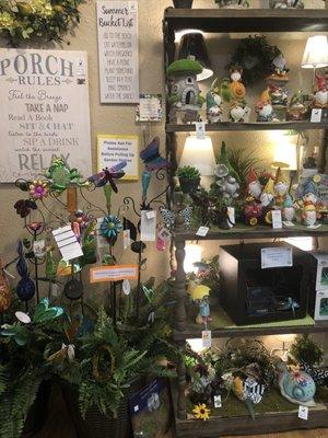 Knickknacks & gnomes display