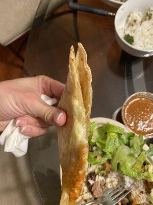 No meat in the quesadilla (ordered steak)