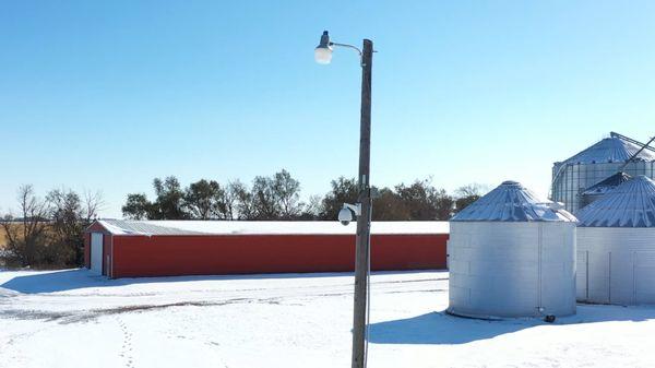 Camera is located on a Utility pole monitoring the entire farm yard.