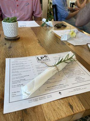 Fresh garnish on napkins and menu