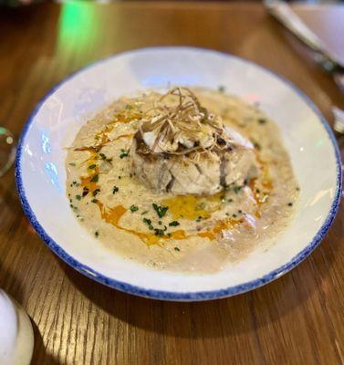 Local Carch of the Day - Swordfish atop  Blue crab and Corn  Chowder