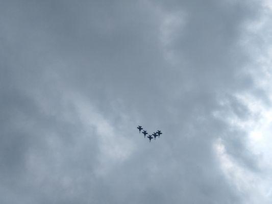 We happened to be driving by just as the Blue Angels were taking off to perform in today's air show downtown.