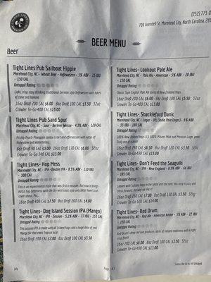 Brew menu side 1