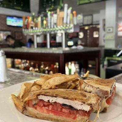 Shotgun Chicken Melt: Seasoned grilled chicken, pepper jack, "The Sauce", tomato on rye.