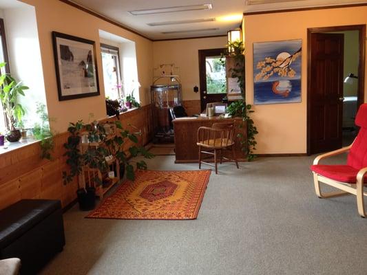 Clinic lobby where qi gong, film screenings, community acupuncture and other events take place.