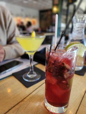 Pomegranate mojito and orange martini. Drinks are strong