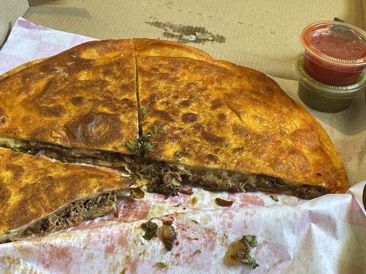 Birria "pizza" (large quesadilla)