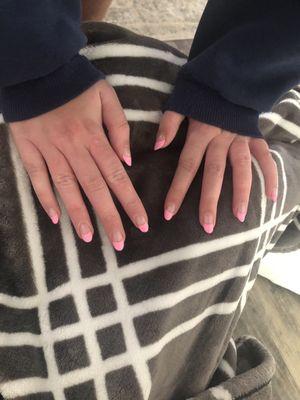 Pink tip French manicure. My daughter wishes they weren't so thick.