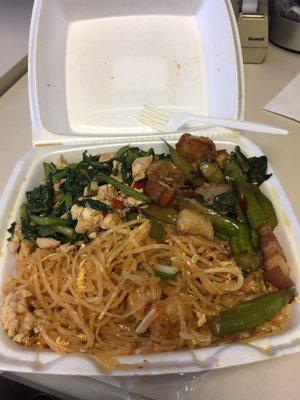 Deli lunch pad thai, gai lan amd ong choy for 6.99.  Not a bad deal but very spicy.