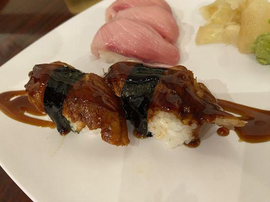 Unagi and yellowtail nigiri