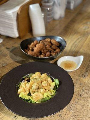 karaage chicken & popcorn shrimp