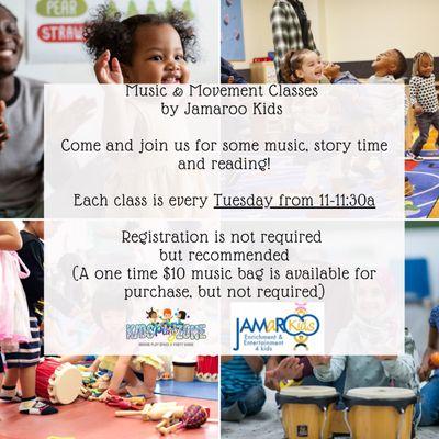 every tuesday is music class at 11a