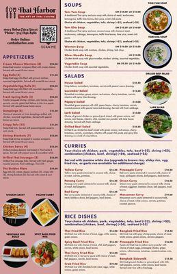 Thai Harbor Menu (Appetizers, Soups, Salads, Curries, Rice Dishes)