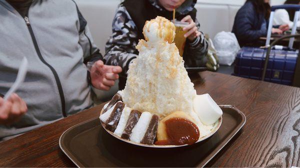 Pudding & Q Mochi Milk Shaved Ice (L) / 布丁Q麻糬牛奶冰 (大) Almond Pudding, Caramel Pudding, Mini Q, Q Mochi, Melon Jelly, Ice Cream