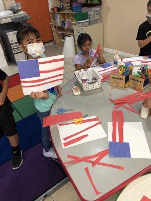 Ms. Raquel's students having fun celebrating the 4th of July with their custom made flags!  @ Joyland Preschool 562-863-9960