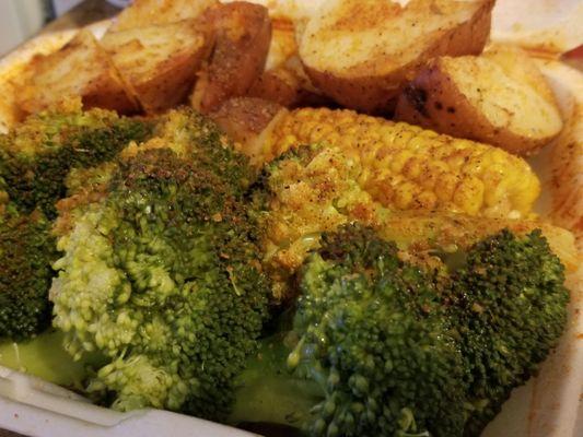 Steamed Vegetables: Corn, broccoli and potatoes