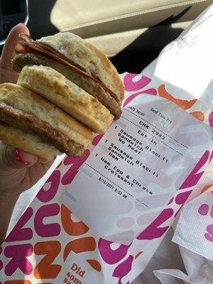 This was sup to be egg and cheese on a biscuit, and ham egg and cheese on a biscuit. Wtf to the cashier AND the girl making the sandwich