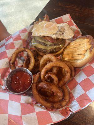 The Raptor (double burger $15) With Onion Rings