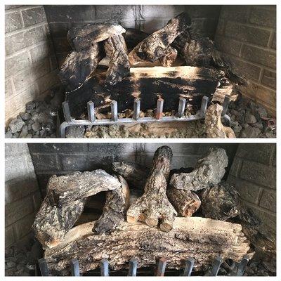 Before and After Gas fireplace sweep