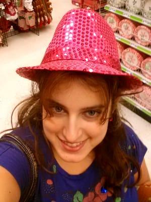 Me in a sequined pink fedora hat.