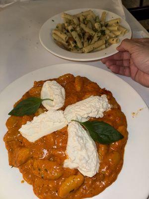 Gnocchi special with vodka sauce and beautiful pieces of burrata with 2 healthy basil leaves picked rite out the garden.