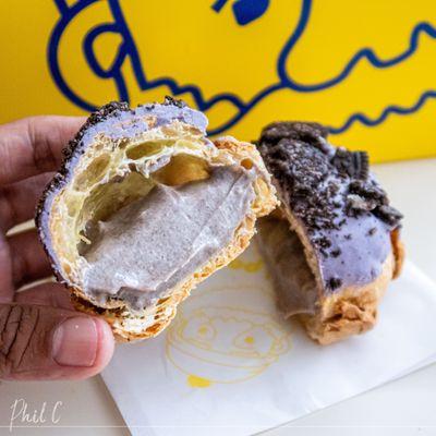 Purple Ube Oreo Cream Puff with cookies and cream filling