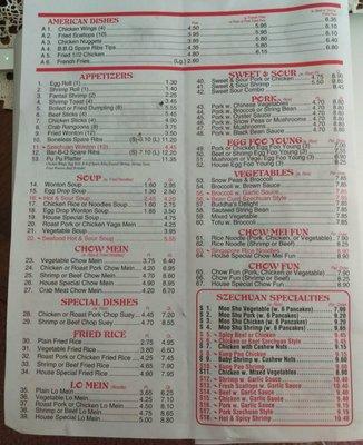 Page 1 of menu