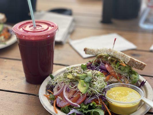 Tuna Works Sandwich and Beetroot/Ginger juice