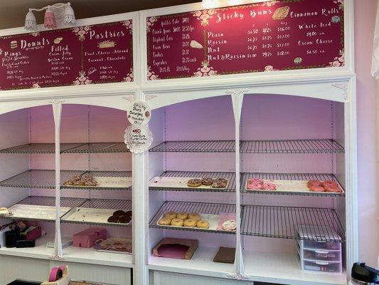 doughnuts come out fresh throughout the morning and don't see to stay on the shelf long