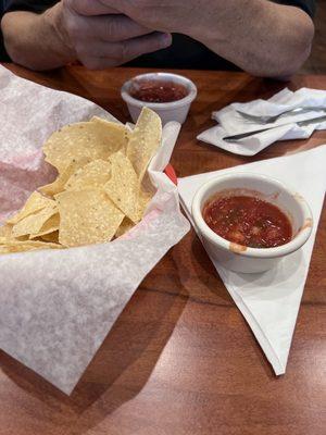 Chips and salsa. Great consistency, but I personally would have preferred a little spicy.