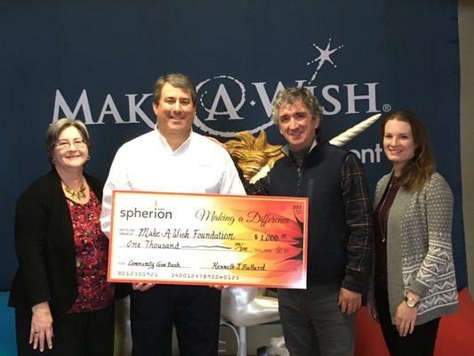 Celebrating our "Community Give-back Award" with Make a Wish VT!